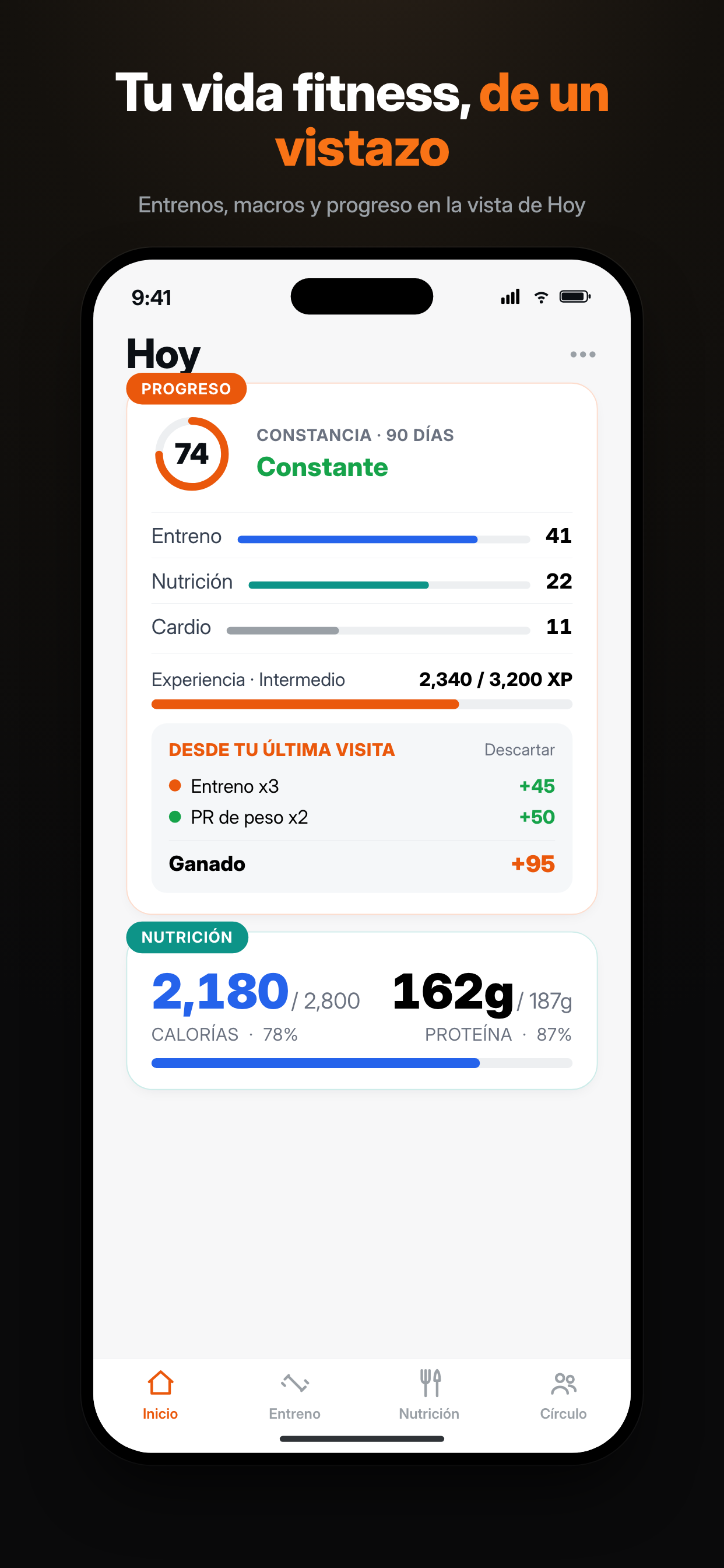 Spanish dashboard screen for Bilt Fitness