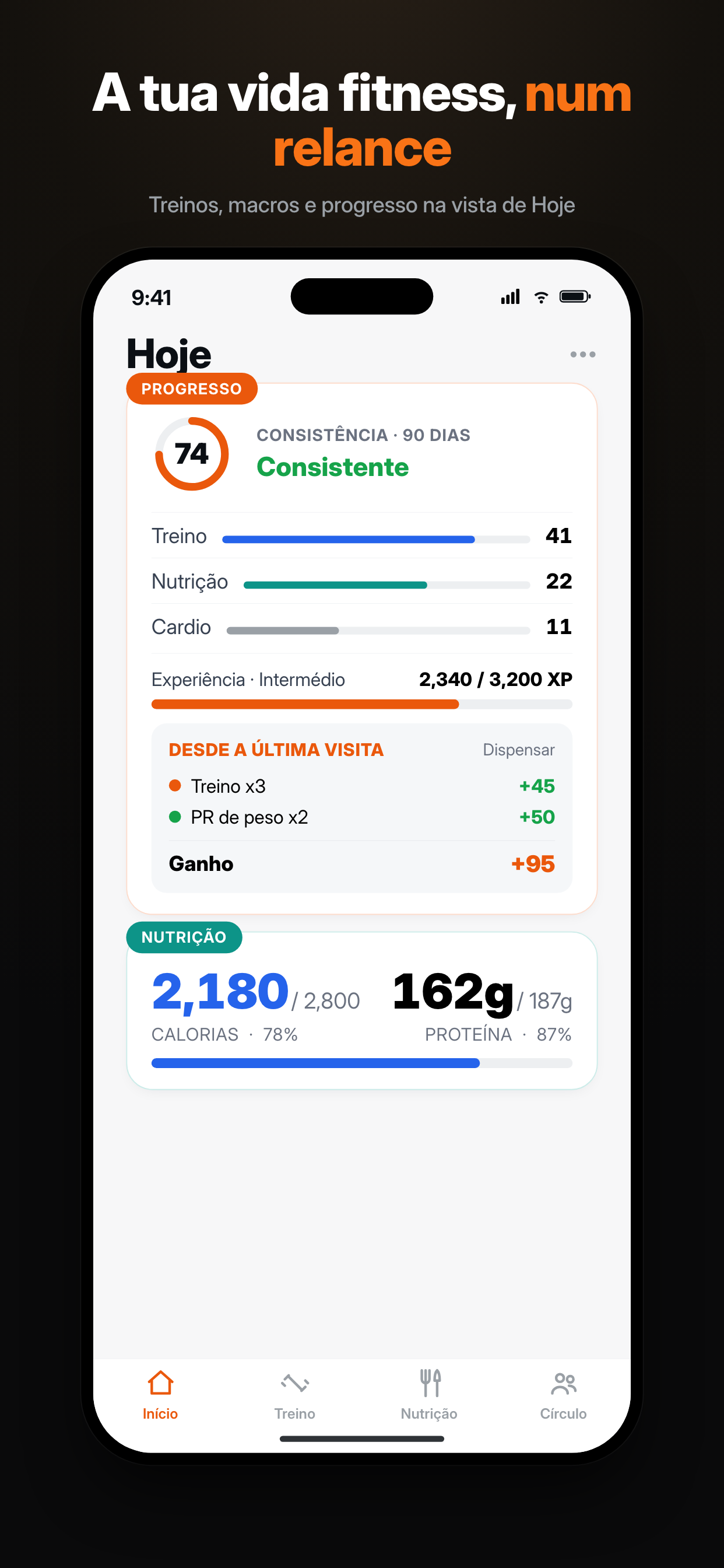 Portuguese dashboard screen for Bilt Fitness