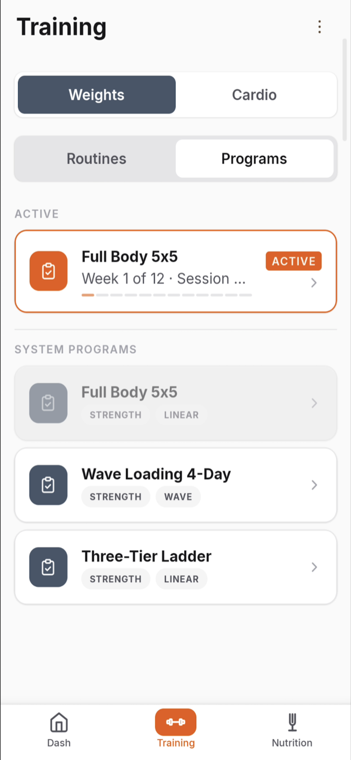 BiLT programs screen